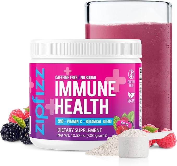 Zipfizz Daily Immune Health Powder Supplement, Berry, 10.5 oz (30 Servings) | Contains Zinc & Vitamin C | Caffeine & Sugar-Free | Immune Booster For Kids & Adults
