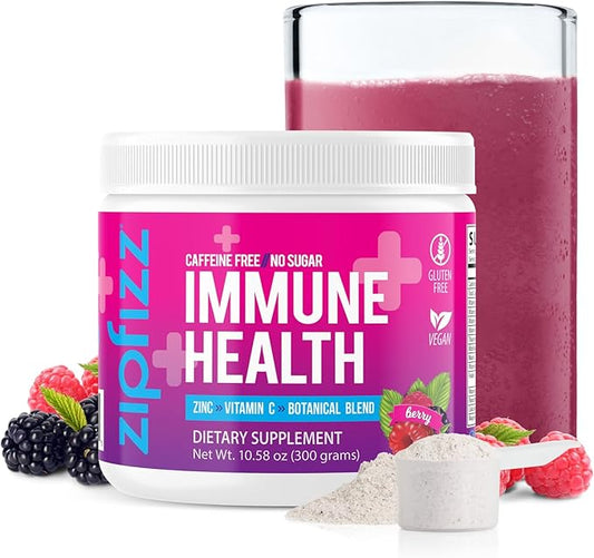 Zipfizz Daily Immune Health Powder Supplement, Berry, 10.5 oz (30 Servings) | Contains Zinc & Vitamin C | Caffeine & Sugar-Free | Immune Booster For Kids & Adults