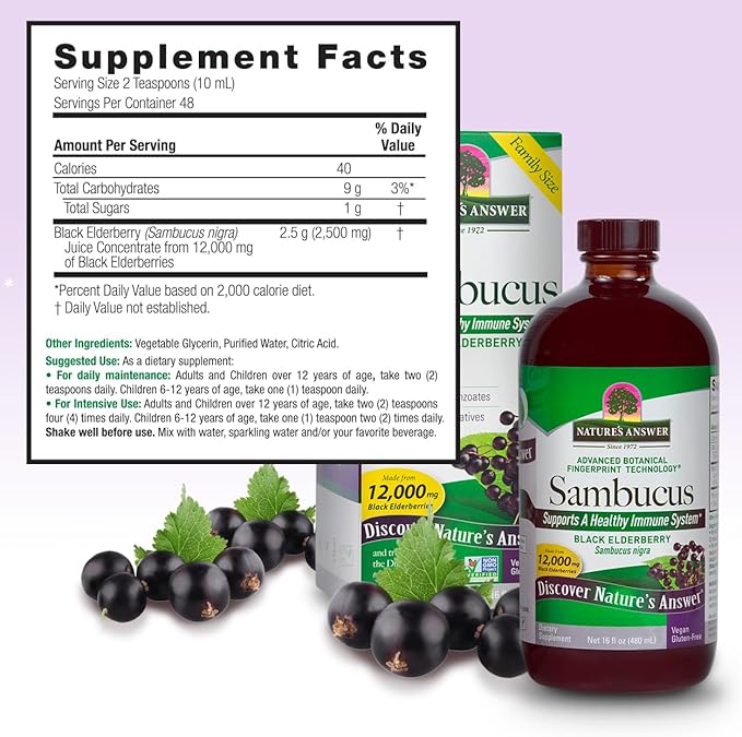 Nature's Answer Sambucus Elderberry Syrup 16 Ounce | Great Tasting Immune Support Supplement | Antioxidant, Vegan, Gluten Free, Made in USA | Single Count