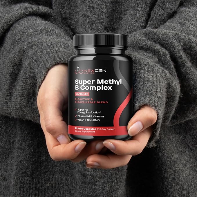 Methylated B Complex Vitamin Supplement - Bioactive Methyl B Complex with 5-MTHF Methyl Folate & B12 Methylcobalamin for Brain Heart Energy & Homocysteine Support - Super Vitamin B Complex - 90 Caps