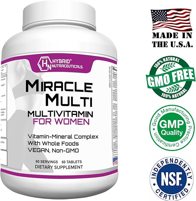 Hybrid Nutraceuticals MiracleMulti Women Multivitamin with Probiotics, Biotin, Folic Acid, Enzymes + Fruit & Vegetable Blend - Immune Support, Heart Health, Energy: 60 Servings (Non-GMO) (2)