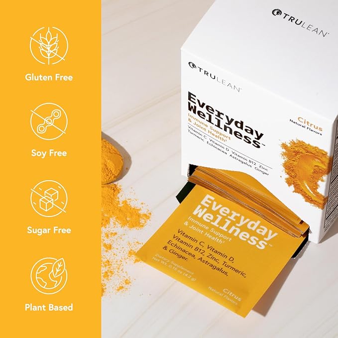 TRULEAN Everyday Wellness - All-in-One Immune Support, Wellness & Vitamin Shot, Vitamin-C, Turmeric, Ginger, Zinc, & Echinacea - No Artificial Ingredients, No Sugar & Gluten Free - 30 Packets