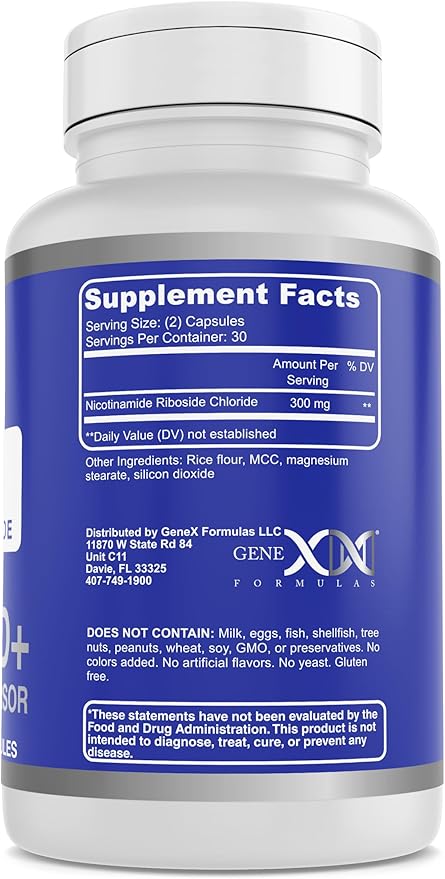 Genex Formulas NR Nicotinamide Riboside 300mg/Serving (60 Capsules) NAD+ Precursor for Healthy Aging - GMP-Certified, Non-GMO, Gluten-Free, Vegetarian (1 Pack)
