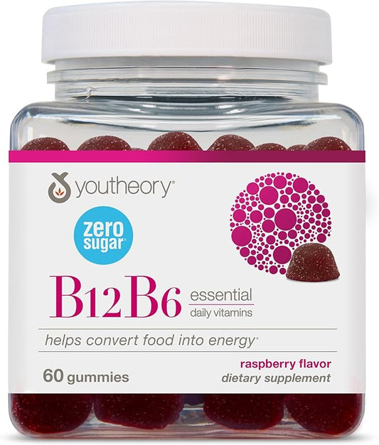 Youtheory B12B6 - Vegan Vitamin B6 & Vitamin B12 - Offers Brain Health, Energy & Immunity Support* - Dairy, Soy & Gluten Free - 60 Gummies