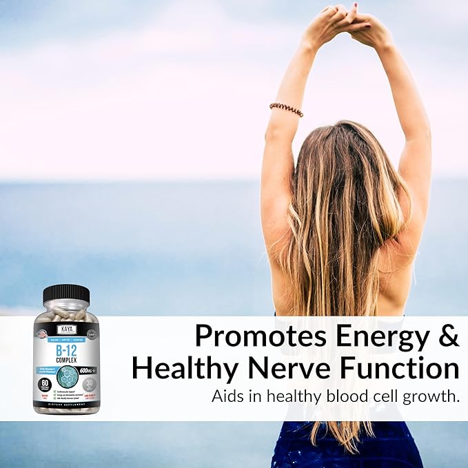 Kaya Naturals B-12 Complex | Multivitamin Supplement for Women & Men | Energy and Metabolism Booster | Vitamin Supplement with Biotin, Choline, Inositol, Folate, and Vitamin C – 60 Count