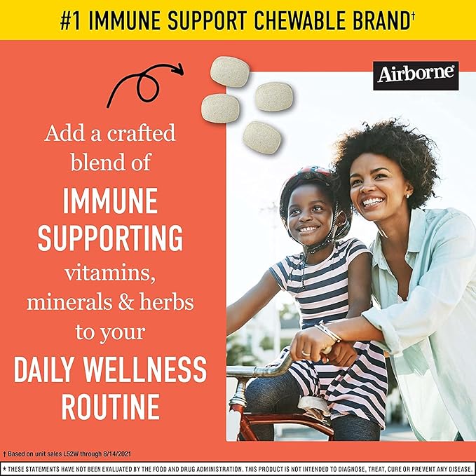 Airborne 1000mg Vitamin C + Zinc Immune Support Supplement Chewable Tablets, Very Berry & Citrus Flavor with Powerful Antioxidants Vitamins A C & E, 116 Chewable Tablets