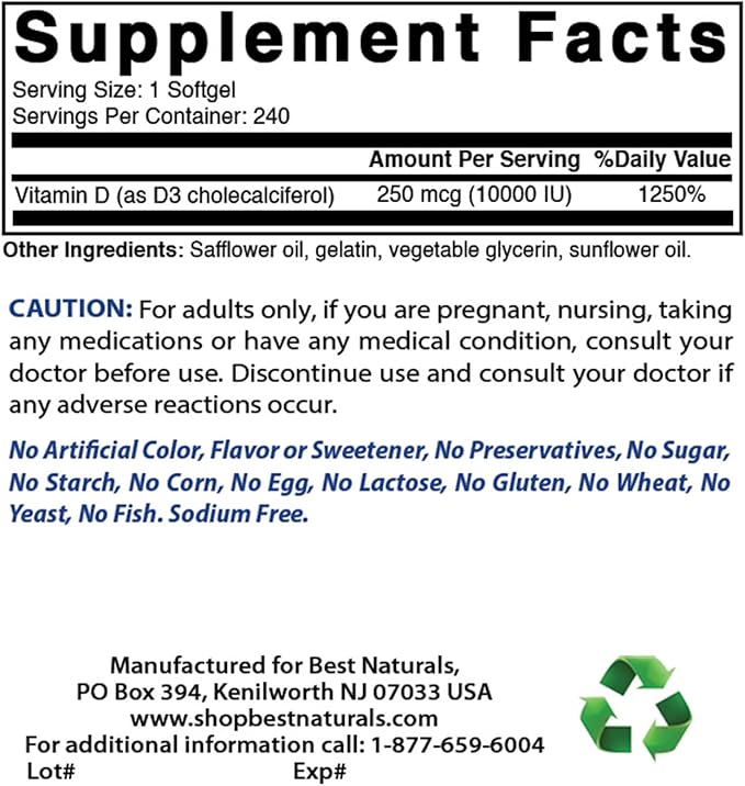 Best Naturals Vitamin K2 (MK7) with D3 & Vitamin D3 10000 I