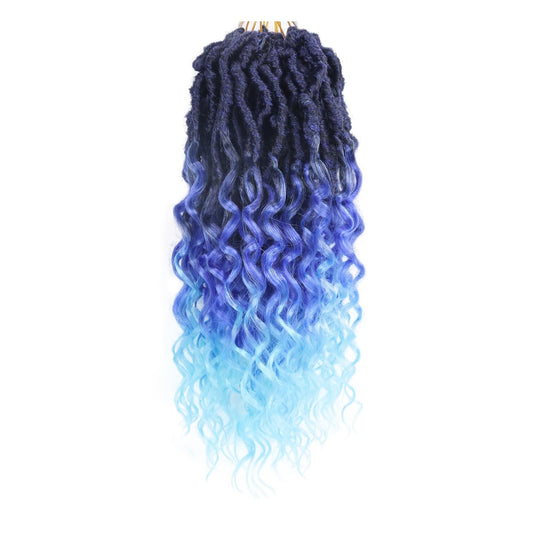 Faux Locs Crochet Hair 14 Inch With Curly Ends Goddess Locs Crochet Hair Soft Locs Crochet Braids Pre Looped Deep Wave Crochet Hair for Black Women Hair Extensions(Black mixed blue)