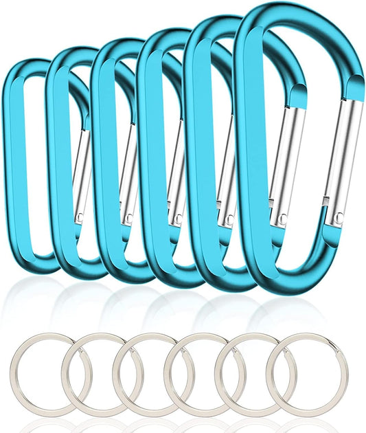 6PCS Carabiner Caribeaner Clip,3 Inch Large Aluminum D Ring Shape Carabeaner with 6PCS Keyring Keychain Hook
