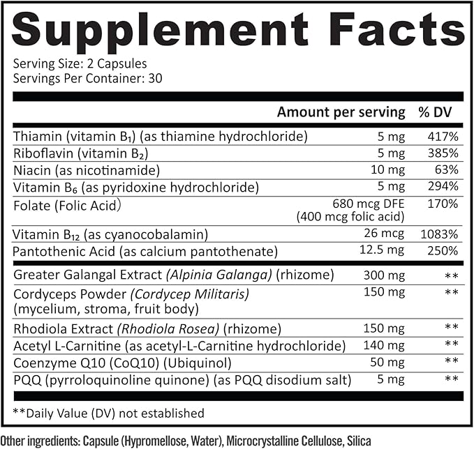 BB Company InergyPLUS | Energy Vitamins for Women, Fatigue, Natural Energy Supplements for Focus | Vitamin B12, Folic Acid, Rhodiola Rosea, Cordyceps, CoQ10, Caffeine Free | Packaging Vary | 60 Ct