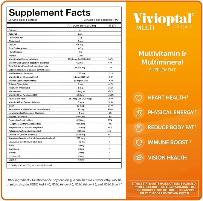 Vivioptal Multi, 90 Softgels (1 Year Supply), Multivitamin & Multimineral, Gluten Free, German Formula