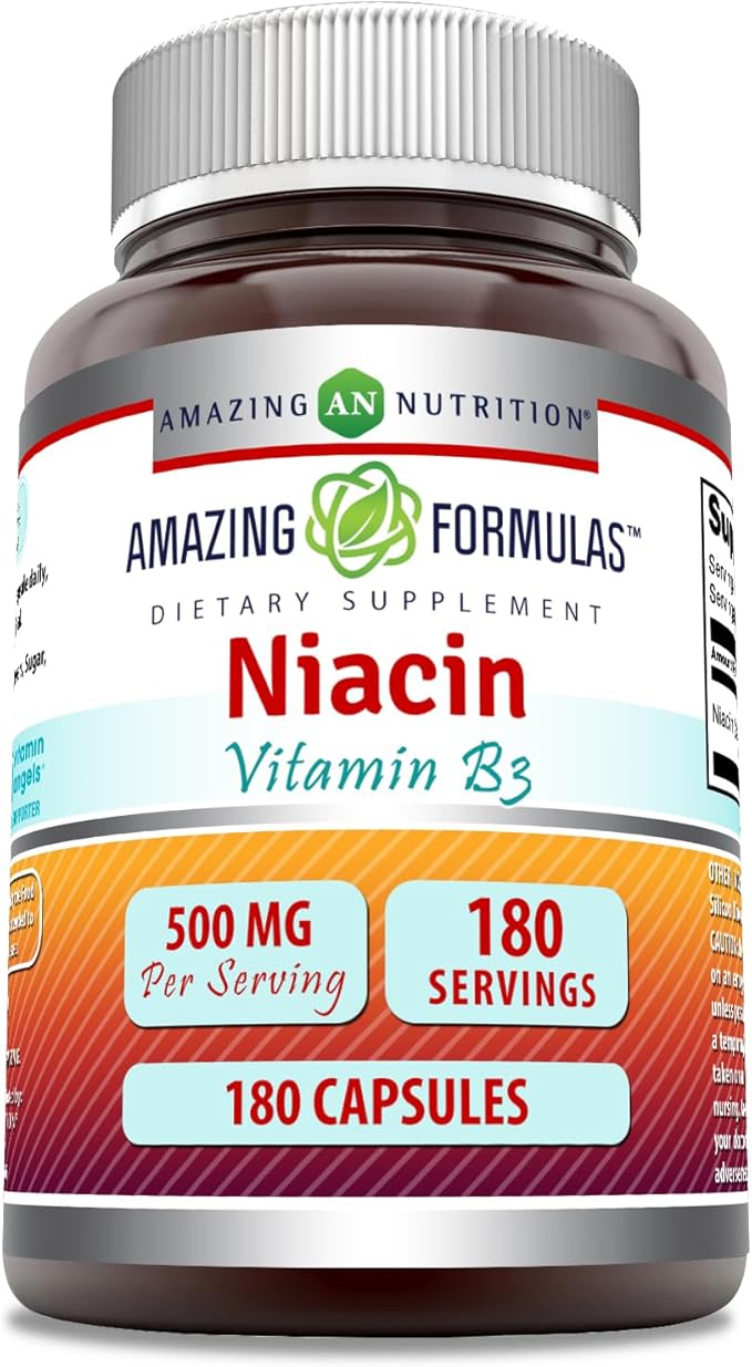 Amazing Formulas Niacin Supplement | 500 Mg Per Serving | 180 Capsules | Non-GMO | Gluten-Free | Made in USA