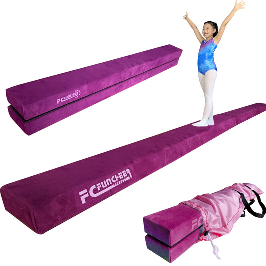 FC FUNCHEER 8FT Folding Balance Beam -Gymnastics Floor Beam - Gymnastics Equipment- Anti-Slip Bottom - Suede Cover - Carry Bag for Kids/Adults Home & Gym Center