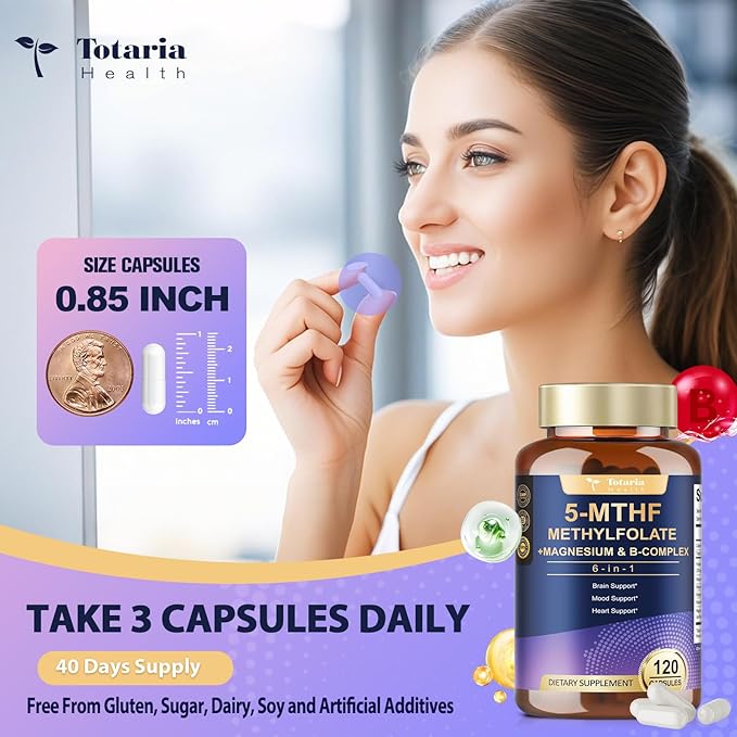 L Methylfolate 15mg 5-MTHF with B-Complex & Dual Magnesium | Active 5-MTHF Form + Methyl B12 | Supports Methylation, Cellular Function & Energy Metabolism | Non-GMO, Gluten Free (120 Capsules)