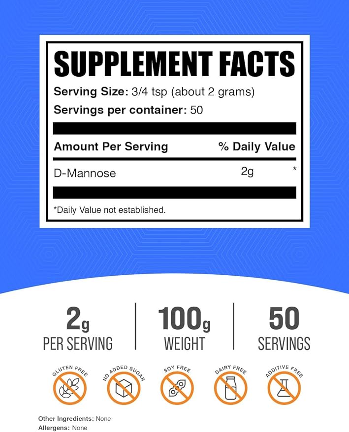 BulkSupplements.com D-Mannose Powder - D-Mannose Supplement, for Urinary Tract Health - Unflavored & Gluten Free, 2g per Serving, 100g (3.5 oz) (Pack of 1)