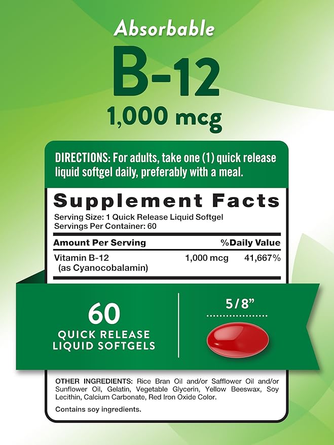 Nature's Truth Vitamin B12 | 1000 mcg | 60 Softgels | Non-GMO & Gluten Free Supplement