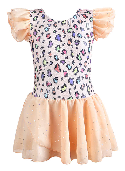 Girls Gymnastics Skirted Leotards Ballet Tutu Dance Dress 4t 5t Leopard Yellow Gymnastic Skirt(Baby Girls/Toddler Girls/Big Girls) (Leopard Yellow, 4-5T)
