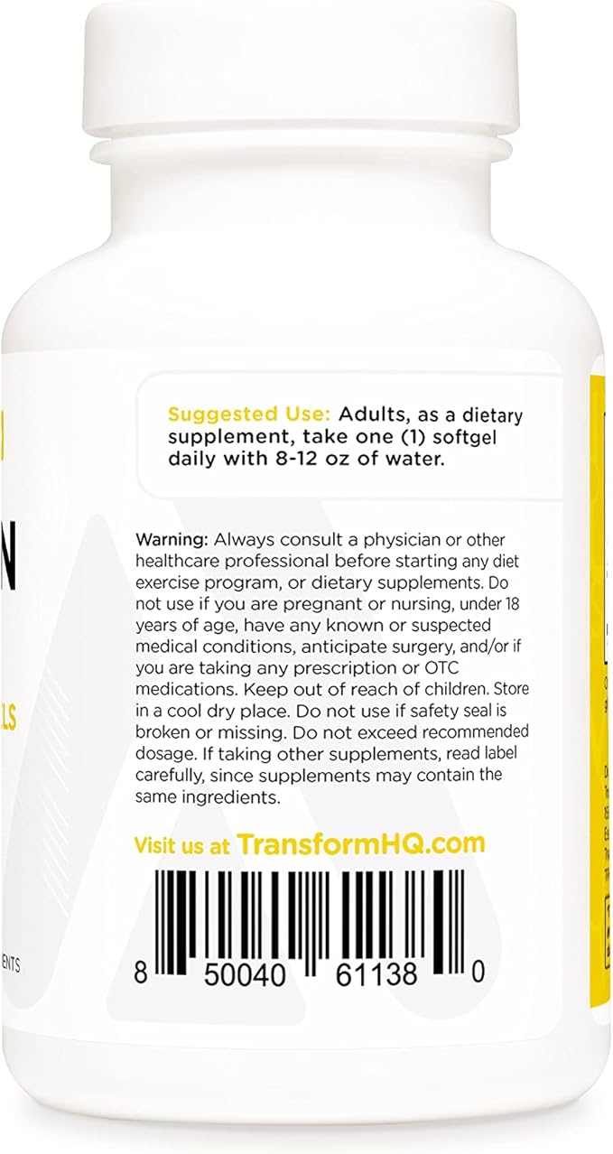 TransformHQ Vitamin D3 5000 IU (125mcg) 240 Softgels - Vitamin D Supplement, Gluten Free, Non-GMO