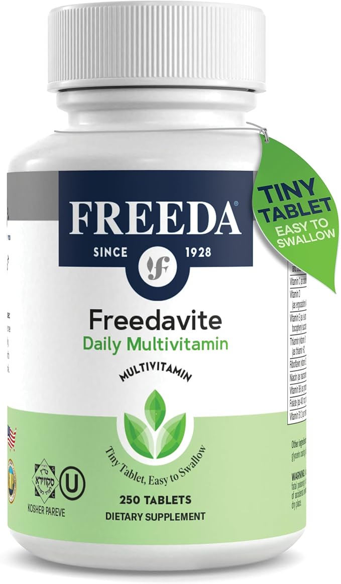Freedavite Tiny Tablet - Moderate Multivitamin for Men and Women - Pure Vitamin A, C, D, E, B1, B2, B6, B12, Biotin, Calcium, Zinc, Iron, Magnesium, Manganese, Copper, Selenium, Iodine - 250 Count