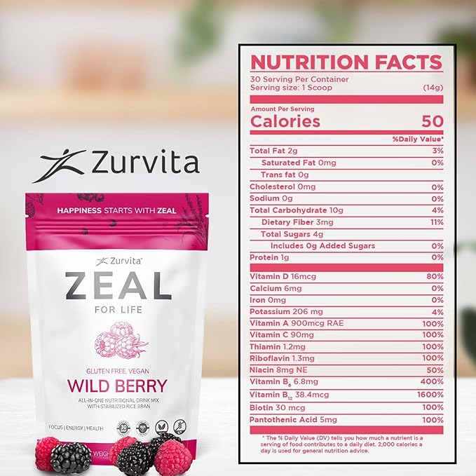 Zurvita - Zeal for Life 30-Day Wellness Bag - Wild Berry Flavor - Daily Nutritional Supplement for Vitality, Immunity, & Overall Wellness - 420 Grams