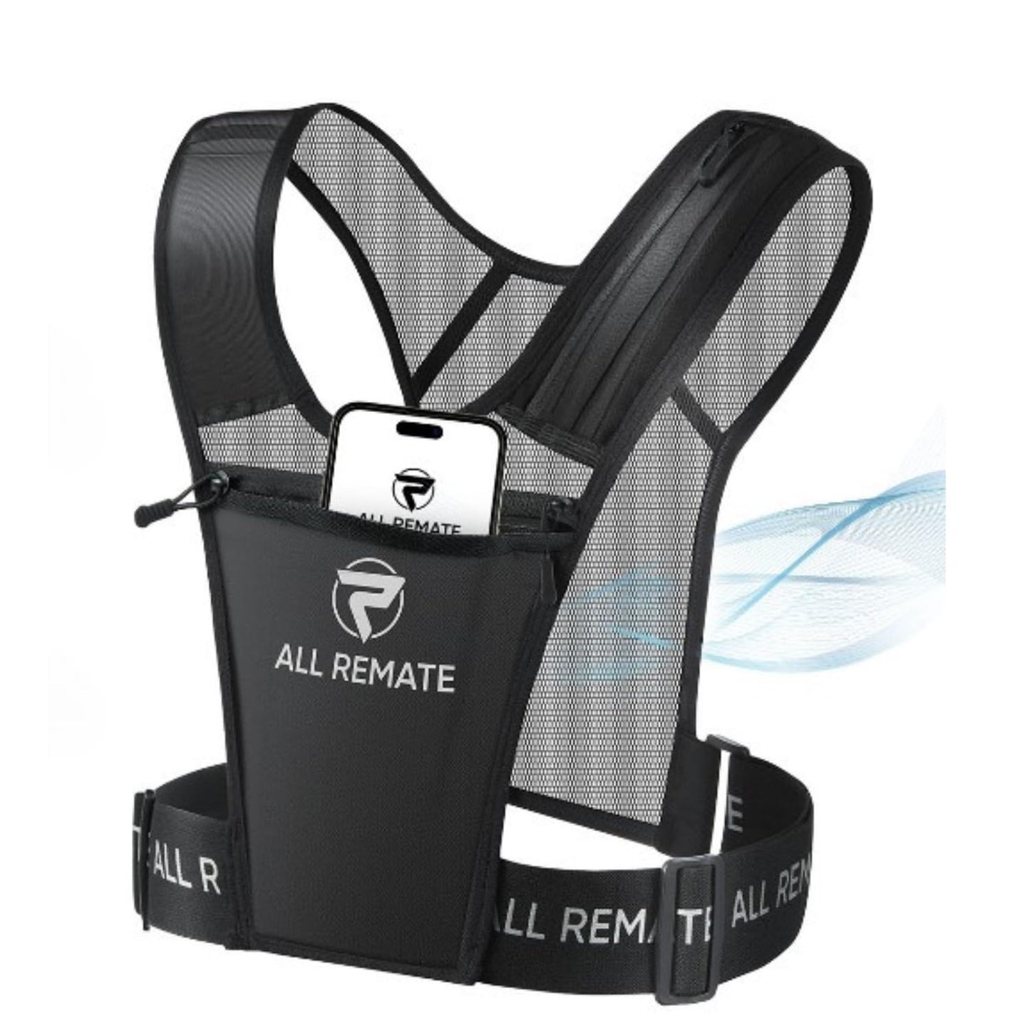 ALL REMATE Reflective Ventilative Adjustable Unisex Running Vest with 5 Pockets for Phones, Water bottles, Ear Bud Case, Keys, etc.