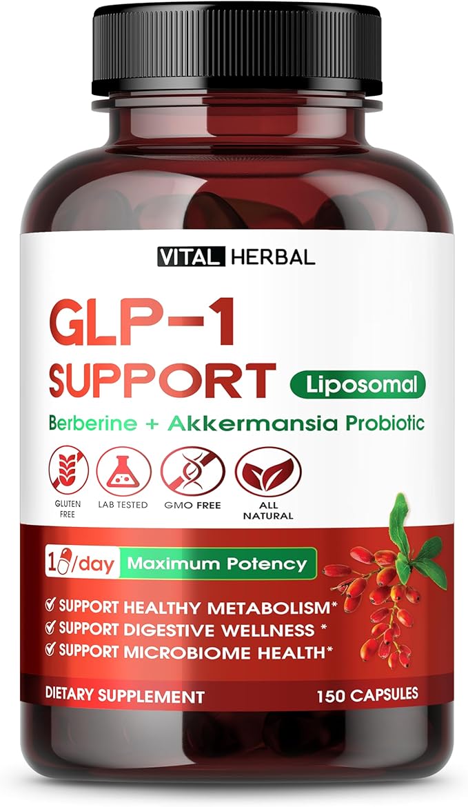 VITAL HERBAL Liposomal GLP-1 Support with Berberine & Akkermansia Probiotic Cinnamon – Supports Metabolism, Digestion & Microbiome Health – 150 Capsules – Made in The USA