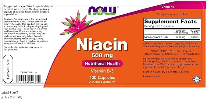 NOW Foods - Niacin Vitamin B-3 500 mg. - 100 Capsules ( Multi-Pack)
