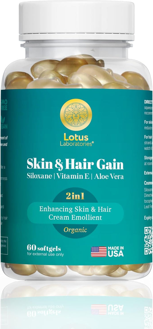 Skin & Hair Gain - 2-in-1 Biotin & Vitamin E Softgel Capsules for Hair Strengthening, Thicker Hair, Hydrated Skin, Natural Aloe Vera Complex, Smooth Texture, and Elasticity