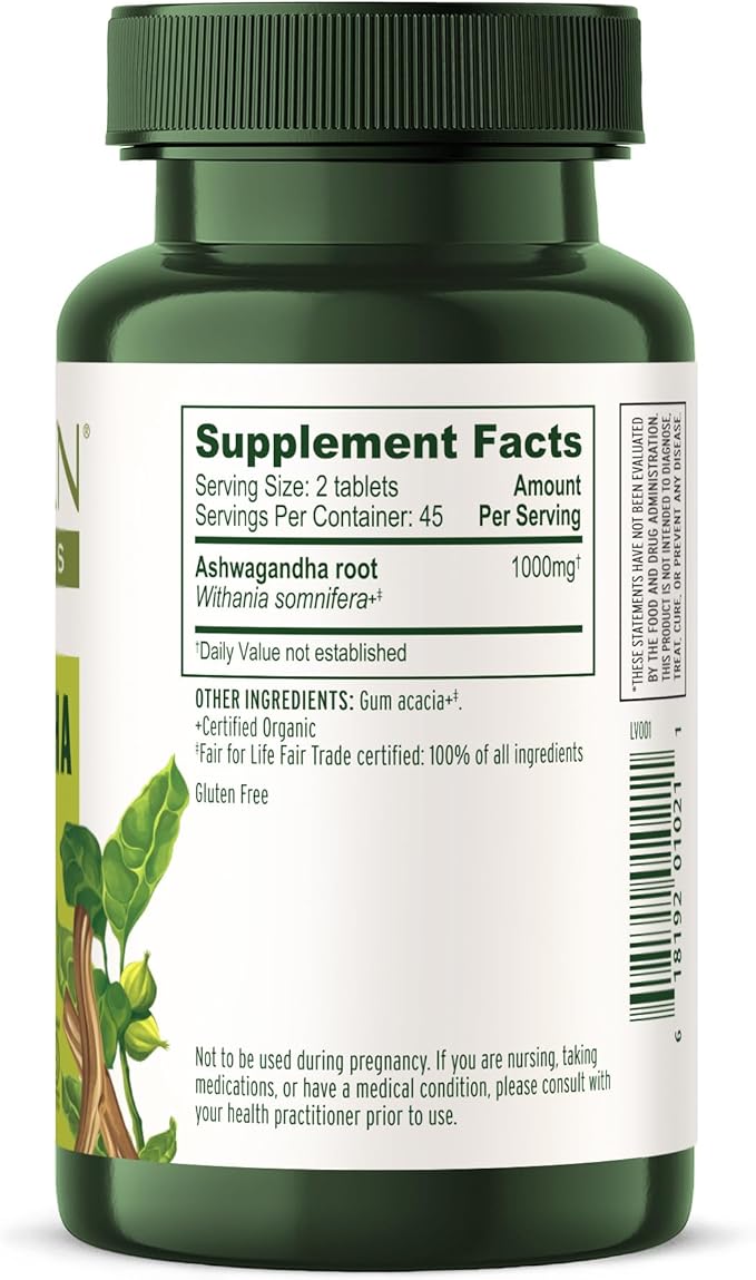 Banyan Botanicals 1000mg Ashwagandha Tablets – Organic Ashwagandha Root – Renowned Herbal Adaptogen for Energy Support and Stress Support* – 90 Tablets – Non-GMO Sustainably Sourced Vegan