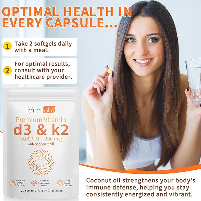 Vitamin D3 K2,D3 K2 Vitamin Supplement,Vitamin D3 and K2,D3 K2 Vitamin Supplement,Replenish Vitamin D3 K2 Coconut Oil Softgels (120)