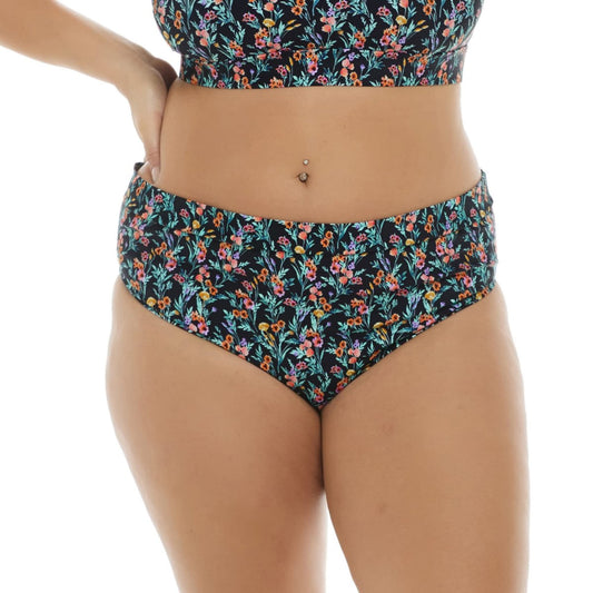 Body Glove Women's Standard Marlee High Waist Bikini Bottom Swimsuit, Black Abloom Floral, Small