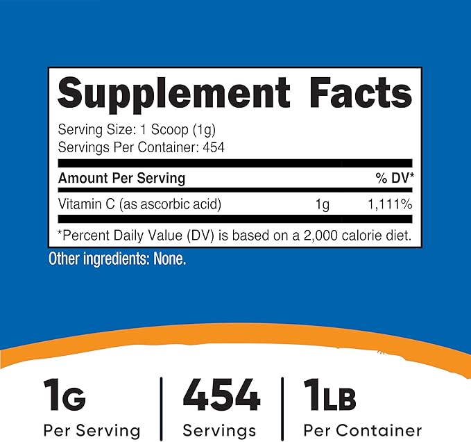 Nutricost Pure Ascorbic Acid Powder (Vitamin C) 1LB