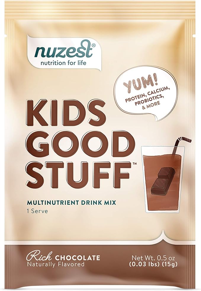 Nuzest - Kids Good Stuff - Vegan Smoothie Mix - Rich Chocolate - Multivitamin Nutritional Supplement Protein Shake - Dairy Free - Supporting Growth and Development - 0.5 Oz (1 Serving)