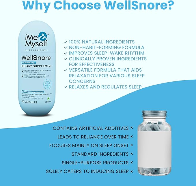 WellSnore 90 Vegan Capsules | Natural Sleep & Relaxation Support Blend with Plant-Based & Nutrients
