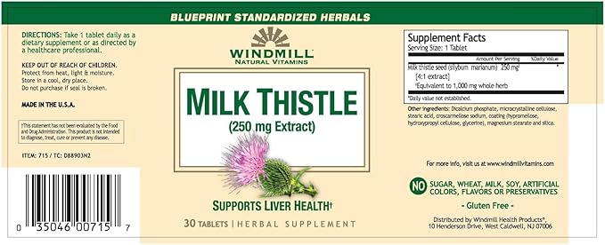 Windmill Milk Thistle 250 mg Tablets 30 Tablets