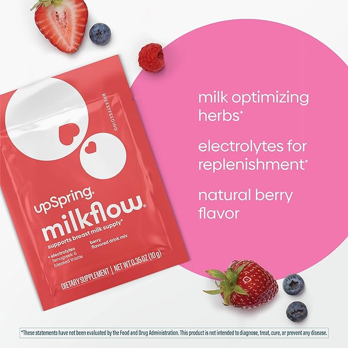 UpSpring Milkflow Electrolyte Breastfeeding Supplement Drink Mix with Fenugreek | Berry Flavor | Lactation Supplement to Support Breast Milk Supply & Restore Electrolytes | 16 Drink Mixes