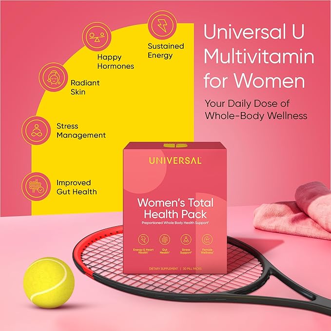 Women's Total Health Daily Vitamin Packs - All in One Multivitamin for Women, Essential Vitamins & Minerals for Energy, Stress, Digestion & Gut Health, Female Wellness Supplement, 30 Packets