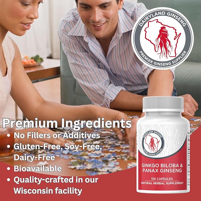 Dairyland Management Panax Ginseng + Gingko Biloba Capsules 150ct 1000 mg of Panax Ginseng, 60 mg of Gingko Biloba per Serving