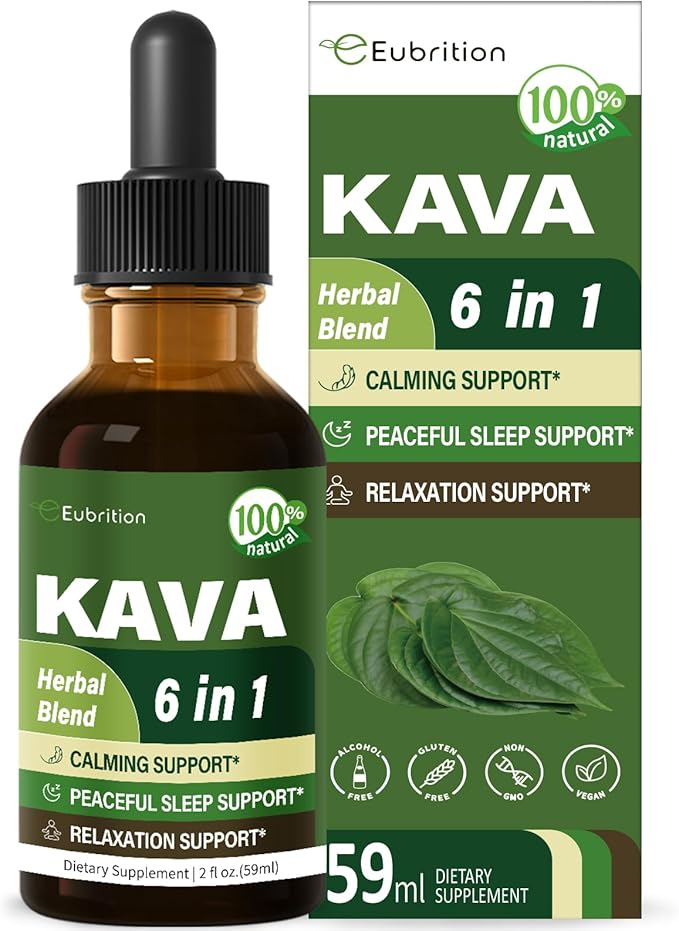 Kava Root Drops for Calming & Relaxing Support, Natural Calm & Sleep Supplements for Adults with Valerian, Chamomile Extract, High Bioavailability Liquid with Basil Promotes Relaxation. 2 oz
