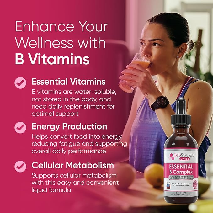 Essential B Complex - Daily Vegan Vitamin B-Complex Sublingual Liquid Drops w/Methyl B12 (2oz / 60ml Bottle) - 60-Day Supply