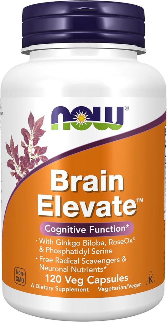 NOW Foods Supplements, Brain Elevate™, Featuring Ginkgo Biloba, RoseOx® and Phosphatidyl Serine, 120 Veg Capsules
