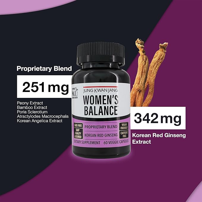 JungKwanJang Women's Balance with Korean Red Ginseng for Energy Level, Digestive System, and Cognitive Health Supplement, 60 Capsules