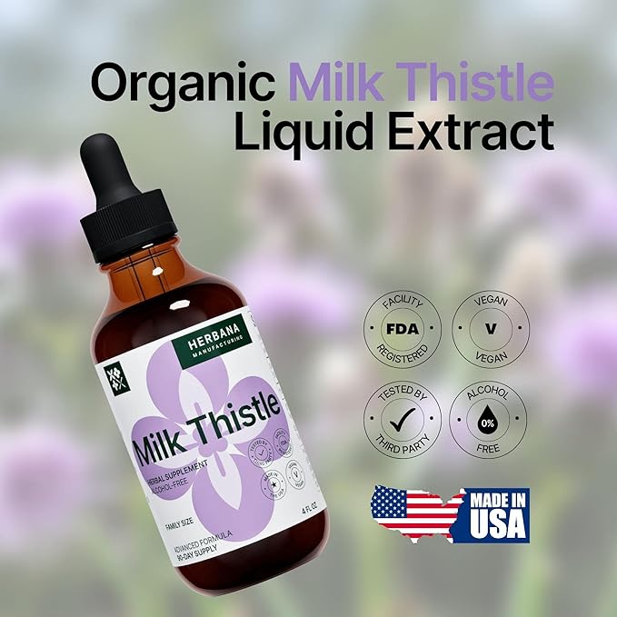 Milk Thistle 4 fl oz Liquid Extract - Natural Liver Support Drops - Cleanse and Detox Herbal Supplement - Silybum Marianum Tincture for Man & Woman - Family Size - High Potency - 90-Day Supply