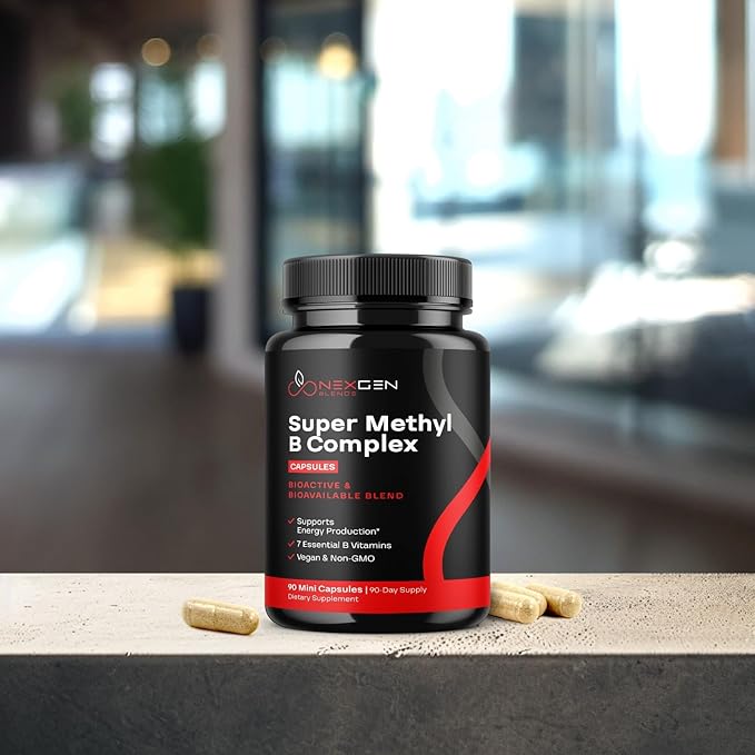 Methylated B Complex Vitamin Supplement - Bioactive Methyl B Complex with 5-MTHF Methyl Folate & B12 Methylcobalamin for Brain Heart Energy & Homocysteine Support - Super Vitamin B Complex - 90 Caps