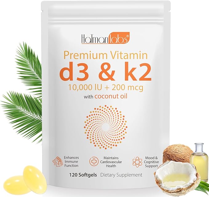 Vitamin D3 K2,D3 K2 Vitamin Supplement,Vitamin D3 and K2,D3 K2 Vitamin Supplement,Replenish Vitamin D3 K2 Coconut Oil Softgels (120)