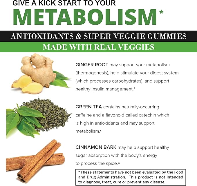 Veggies Supplement-Made with Real Super Veggies Delicious Gummies(120 Chews),30 Veggies,Herbs,Fruit and Vegetable Supplement,Non-GMO,Pectin-Based,Gluten-Free,No More Pills (60 Day)