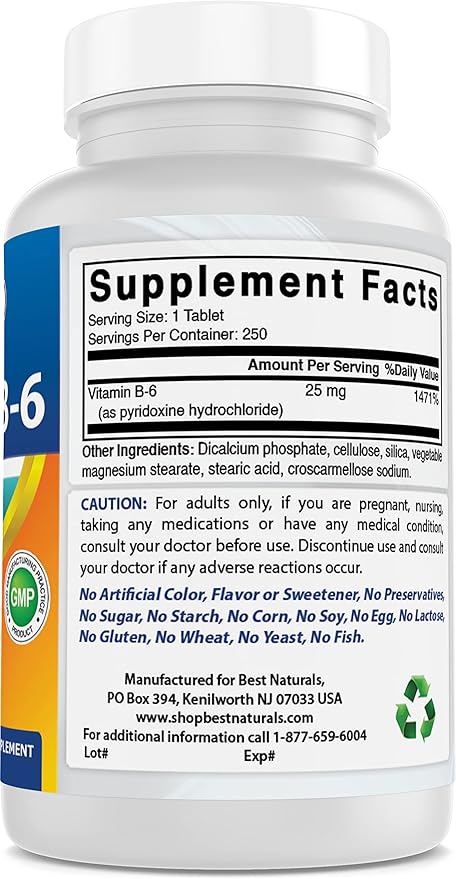 Best Naturals Vitamin B6 25mg 250 Tablets (250 Count (Pack of 3))