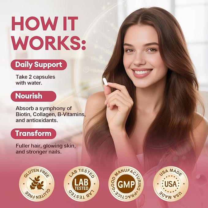 Biotin | Collagen | Vitamin, 25-in-1 Formula Hair, Skin & Nails Supplement with Vitamin B, C, D3, E, Folate, Iron - Supports Hair Growth, Skin Health, Nail Strength for Women