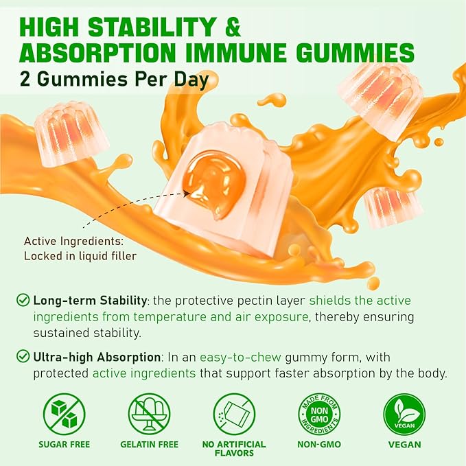 Organic Vitamin C Gummies for Adults - Chewable Vitamin C with Zinc & Iron and Vitamin D3 5000iu for Women Men - Immune Support Supplement Gummies