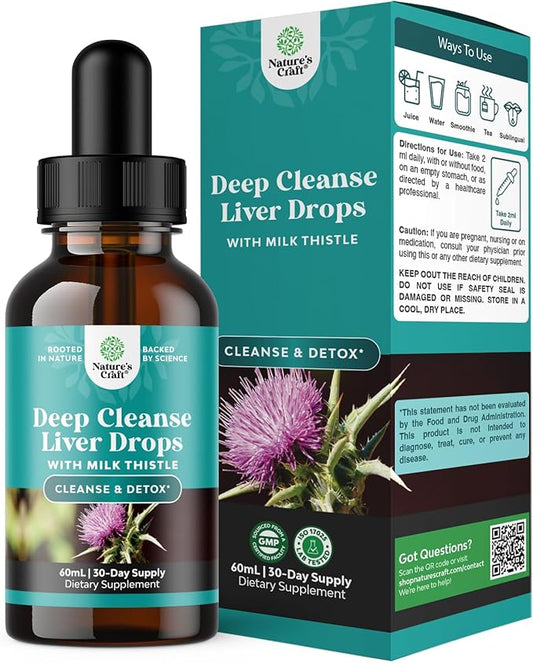 Deep Liver Cleanse, Detox & Repair with Milk Thistle Liquid Drops - Liver Detox Liquid Artichoke Extract with Dandelion Leaf, Ginger & Turmeric Curcumin for Immunity & Daily Cleanse -60 ml Bottle